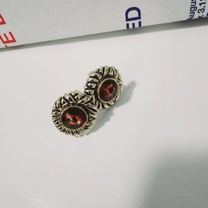 Vintage Orange Brown  CRYSTAL Gold Tone Clip ons Earrings